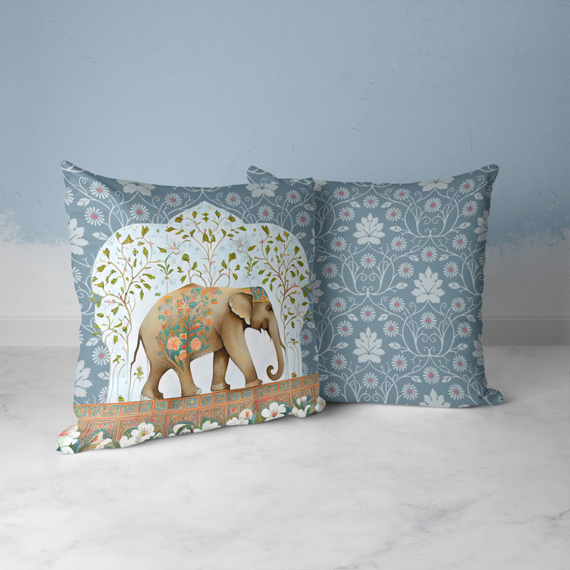 Housse de coussin décoratif en polyester Mystic Elephant Earnistine, 16 po x 16 po