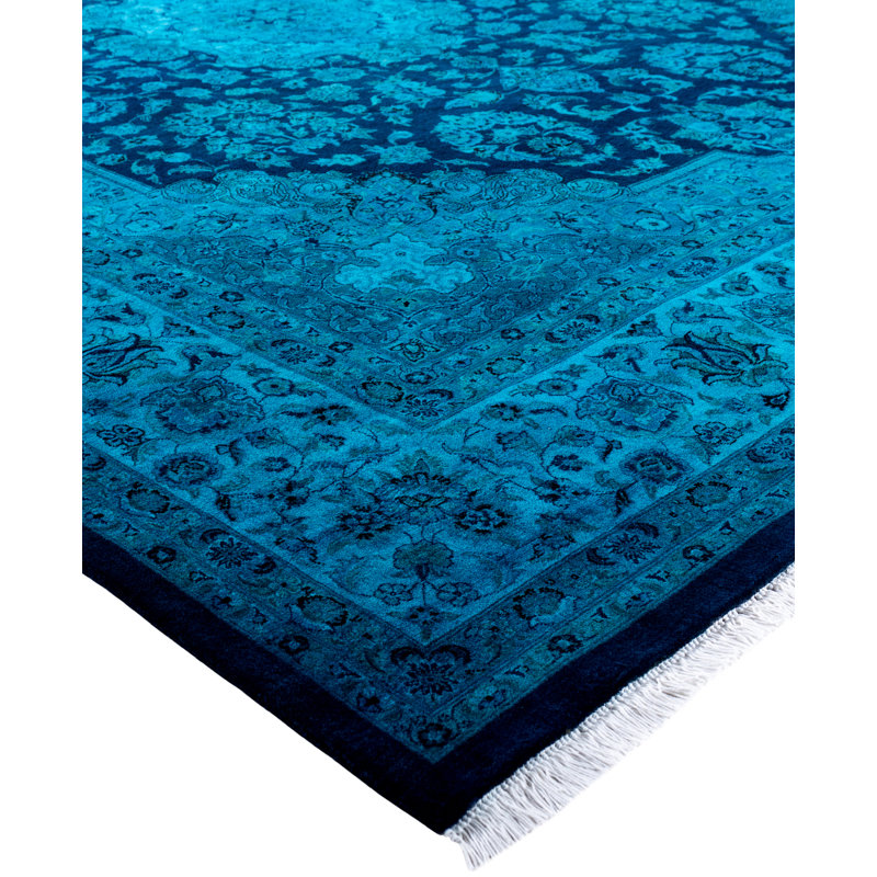 Overdyed Hand-Knotted Wool Modern-Contemporary Blue Area Rug 9' 2" x 12' 0"