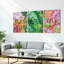 Ensemble de 3 tableaux muraux sur toile tendue représentant un jardin floral, pour la décoration du salon, de la chambre ou du bureau.-511979829