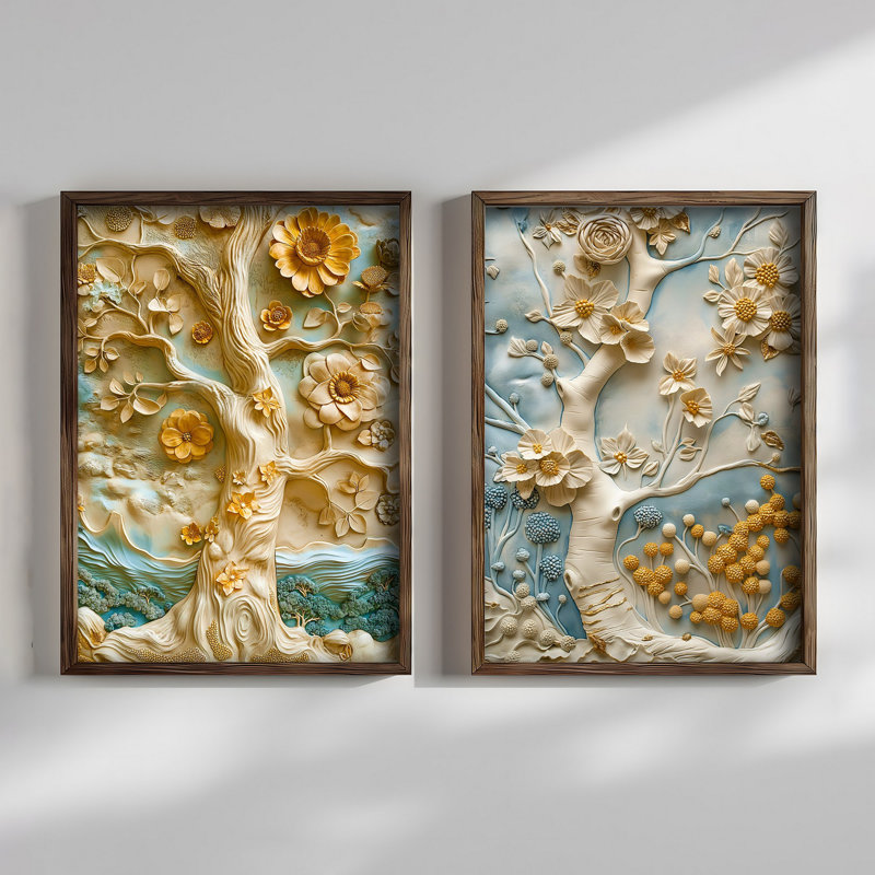 Elegant Decorative Framed MDF Paintings (2 Pieces), Pine Wood Frame, 27.6 x 19.7 x 0.1 inches | 100% MDF, Thickness: 0.1 inches | UV Printed Artwork, Perfect for Living Room & Office Décor, Stylish & Modern Design