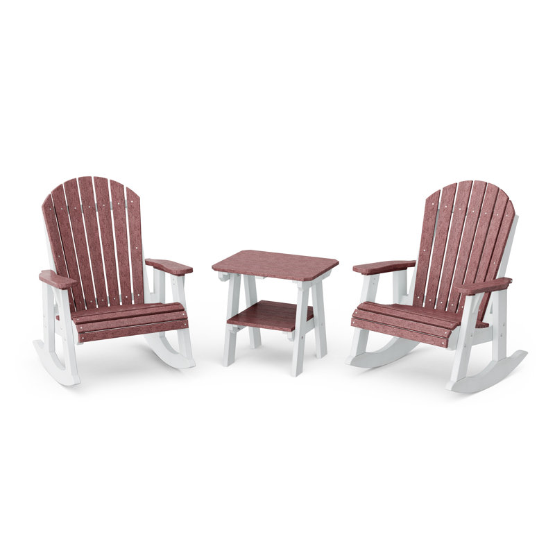 Heritage 3-Piece  Adirondack Rocking Chair Set With Side Table, Cherrywood/White