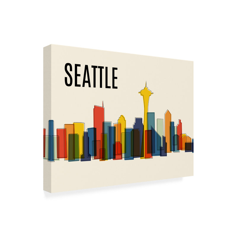 Paysage urbain moderne Mid-Century de Seattle, H 14 po x l 19 po x P 2 po