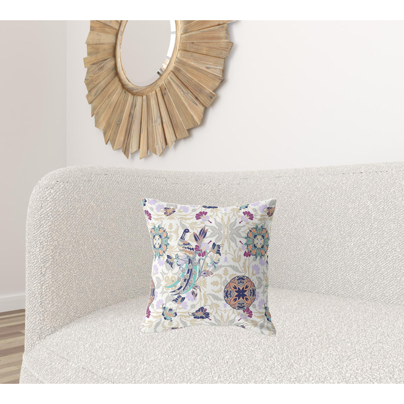 Coussin 18 po x 18 po Broadcloth, Blanc / Mauve
