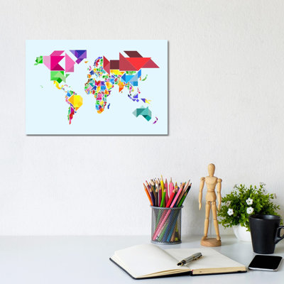 Tangram Abstract World Map by Michael Tompsett - 1 Piece Wrapped Canvas Wall Art