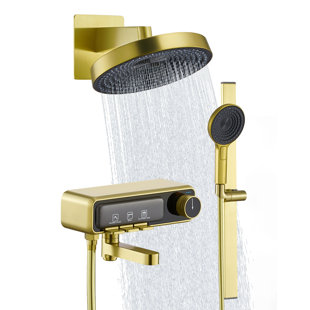 Système de douche en laiton Weshi 3-en-1, pomme de douche à effet de pluie 10 po et poche, noir mat