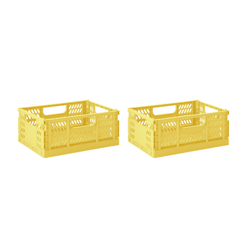 3 Sprouts - Recycled Plastic Crates - Pack of 2 - Medium, Yellow