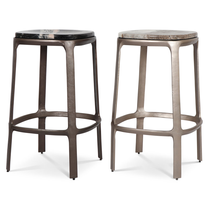 Marbelle - Alfie Marble Counter Stool - Toronto Sand/Antique Nickel Finish, Counter Stool (26" Seat Height), Black/Bronze