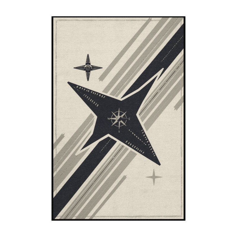 Machine Washable Potts Starfighter Craft Nautical Striped Rug in Beige – Black Binding, 8x10