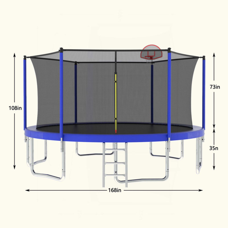 14 pi pour enfants avec filet de sécurité pour enclos extérieur pour grand trampoline, Bleu