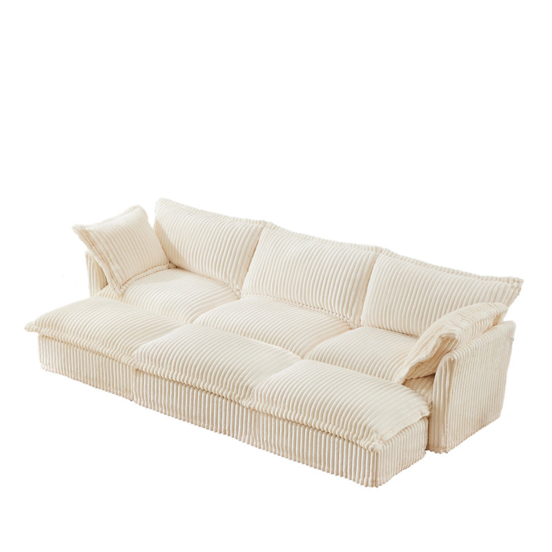 Salon Delight 3 avec 3 repose-pieds, structure en velours côtelé crème pour plus de durabilité