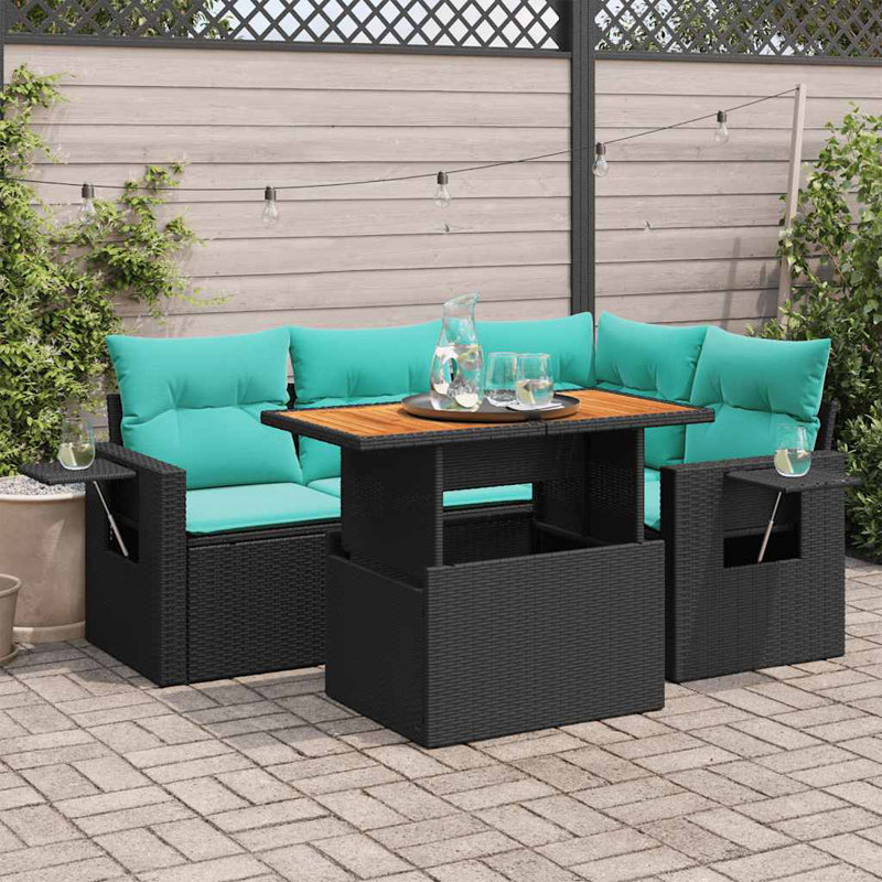  Ensemble de canapé de patio 5 pièces avec coussins en rotin de polyester
