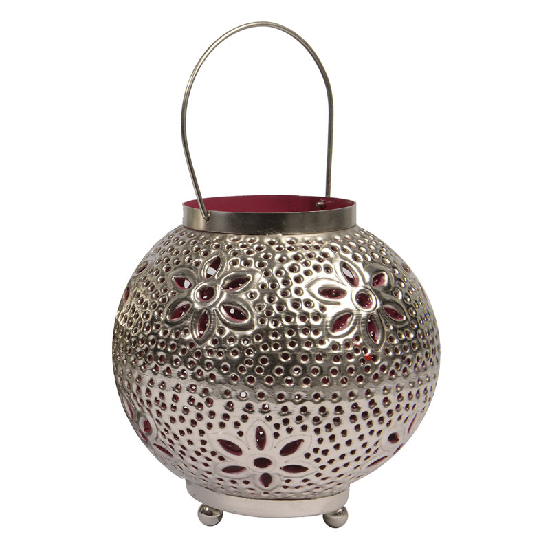 8" Tropicalia Silver and Red Cut-Out Floral Votive Candle Holder