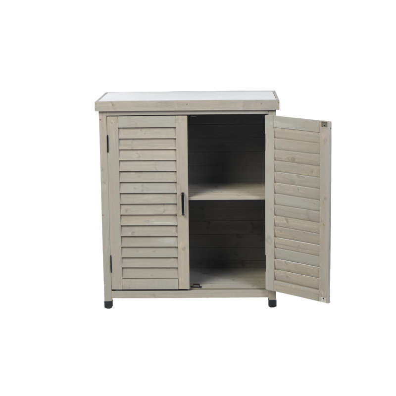 Potting Bench With Storage Cabinet And Metal Table Top For Outdoor Patio, Gray