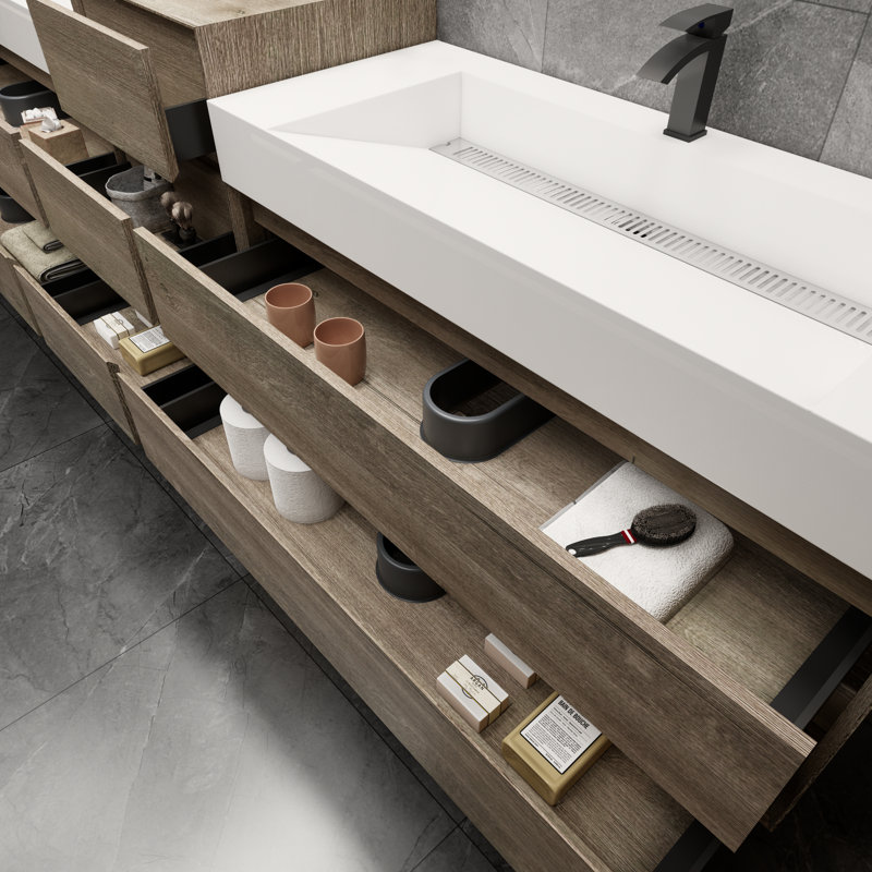 Albizu 114" Wall-Mounted Double Bathroom Vanity, Gray
