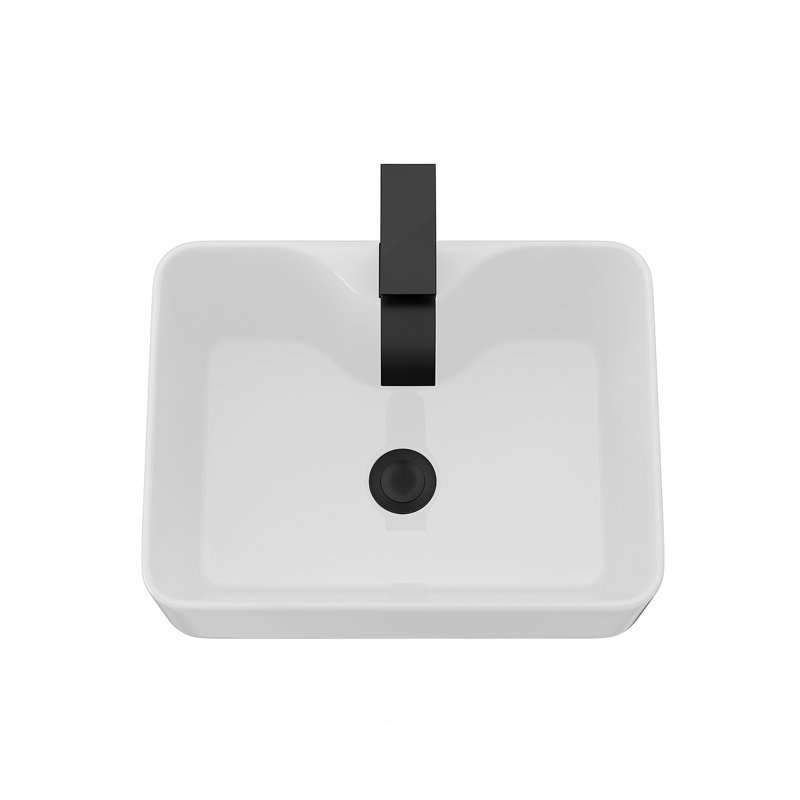 16"X12" White Ceramic Rectangular Vessel Bathroom Sink With Black Faucet & Black Drain