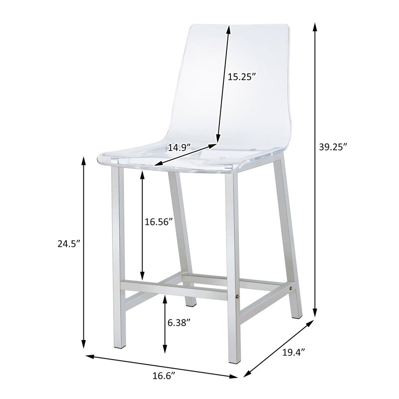 Selmir Stool in Chrome and Clear, Counter Stool (24.5” Seat Height)