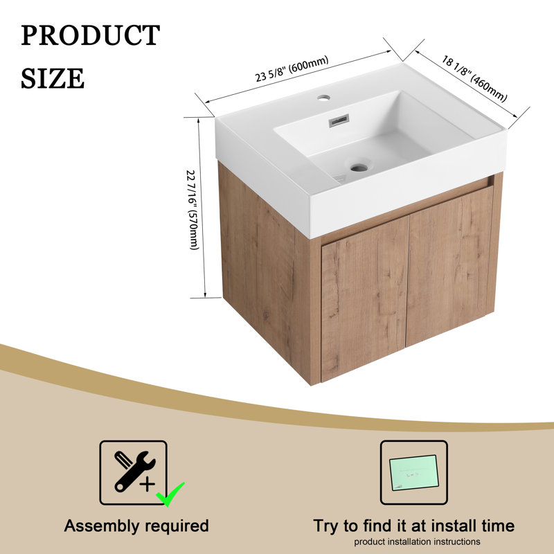 Meuble-lavabo simple avec plateau en résine 23,63 po Redena