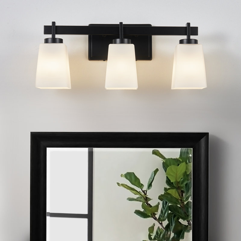 Luminaire de salle de bain certifié ETL avec abat-jour en verre laiteux, luminaire de salle de bain moderne , Noir mat, 3