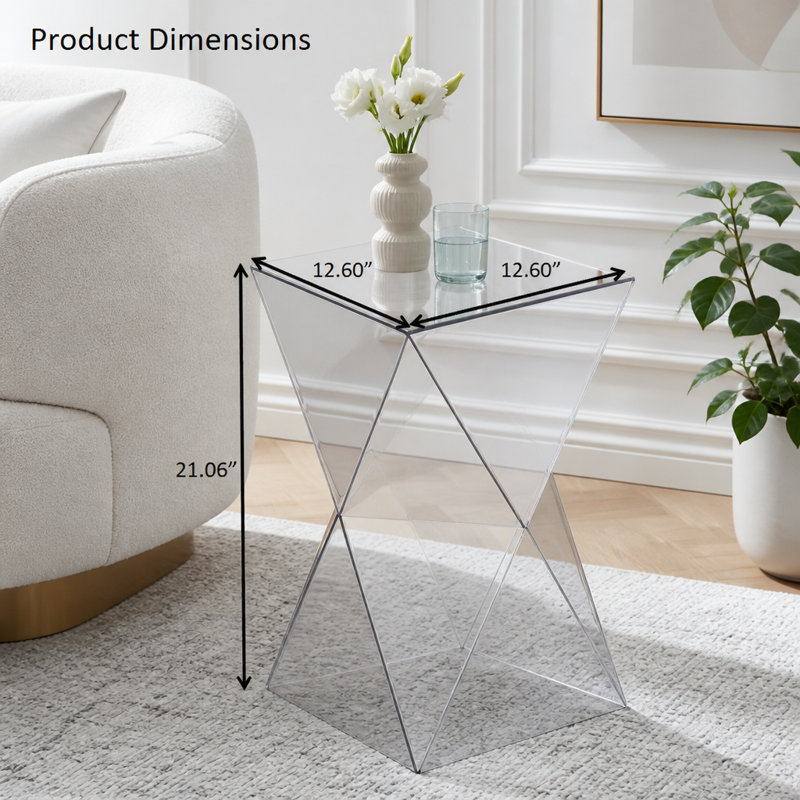 Silver Mirrored Geometric Side Table – Modern Luxe Accent