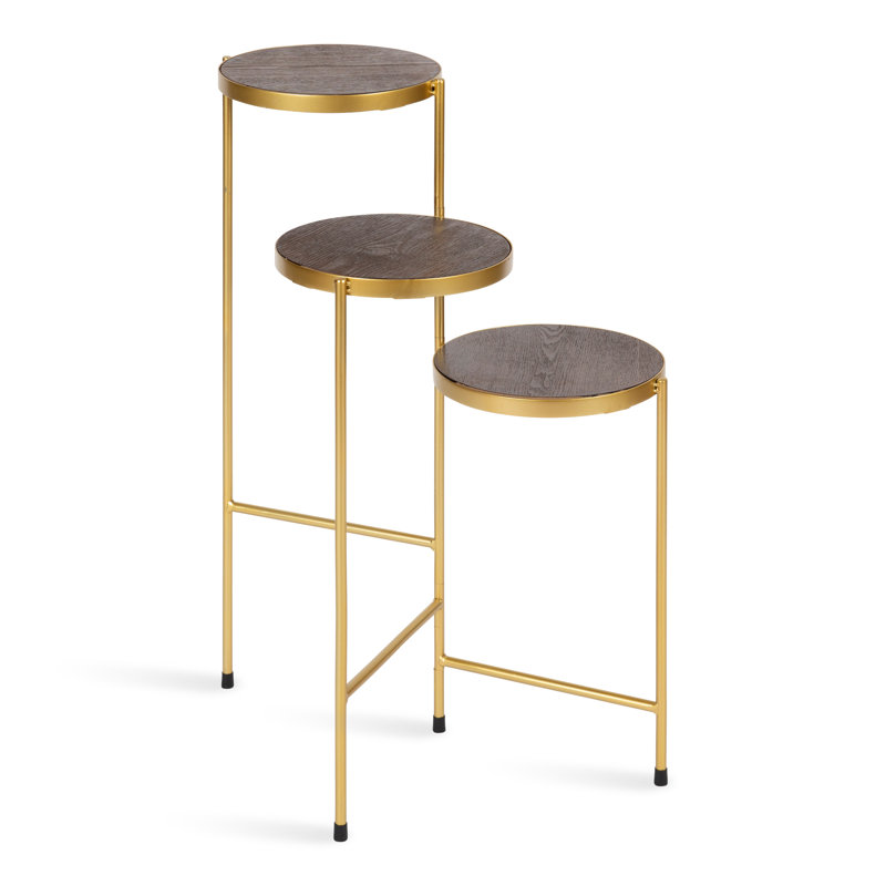 Support pour plante rond en bois massif Logan, Noyer brun