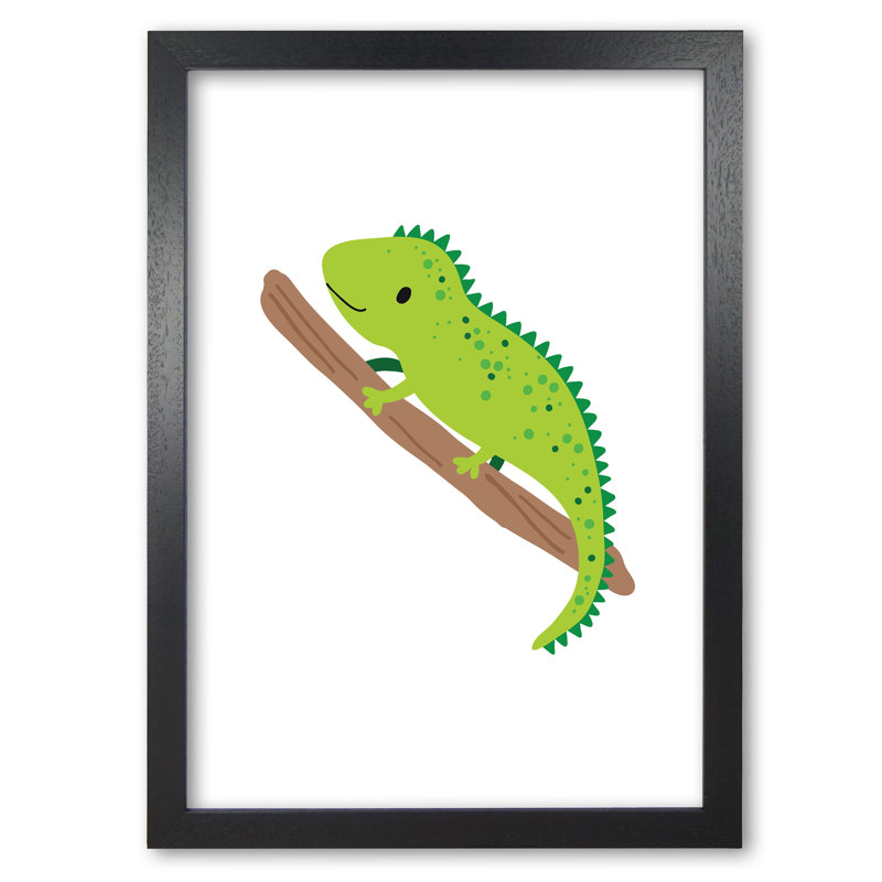 Children's Animals, Iguana - Single Picture Frame Print, Black Grain Frame, 30 cm H x 21 cm W x 5 cm D
