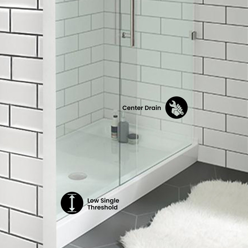 Voltaire 48 po x 32 po à simple seuil, bonde centrale et base de douche Voltaire, Blanc