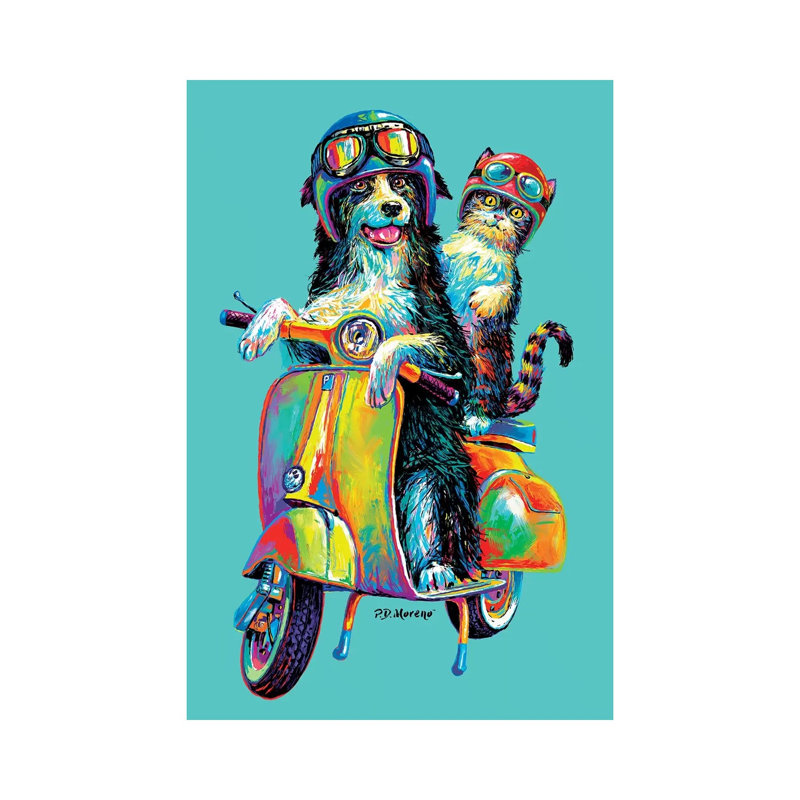 Couple On Scooter In Aqua by P.D. Moreno - Wrapped Canvas Painting, 101.6 cm H x 66.04 cm W x 3.175 cm D