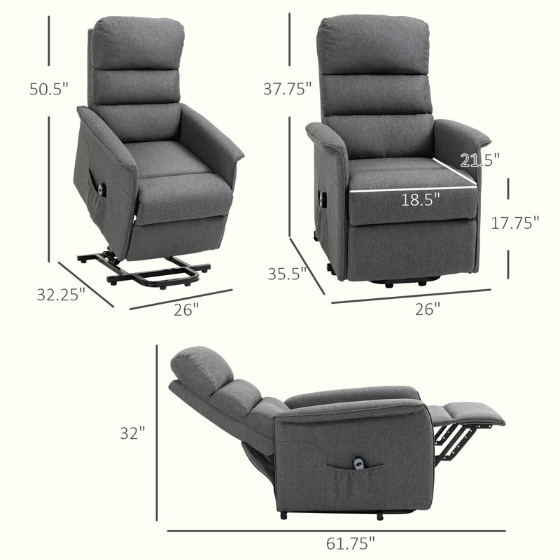 Fabric Lift Chair with Remote Control, Gray, Power - Remote, Yes