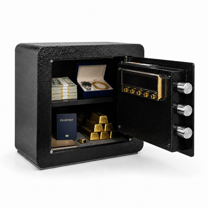 34L Security Safe Box with Key and Combination Lock, Black Cold Rolled Steel Home Office Lock Box for Valuables, Documents and Jewelry Storage