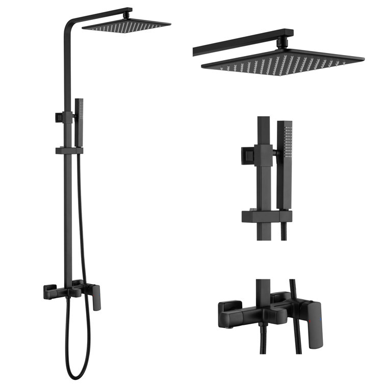 RBROHANT Exposed Gold Shower System with Brass Thermostatic Shower Valve,  Exposed Shower Faucet Set with Height Adjustable 10 Inch Rain Shower Head