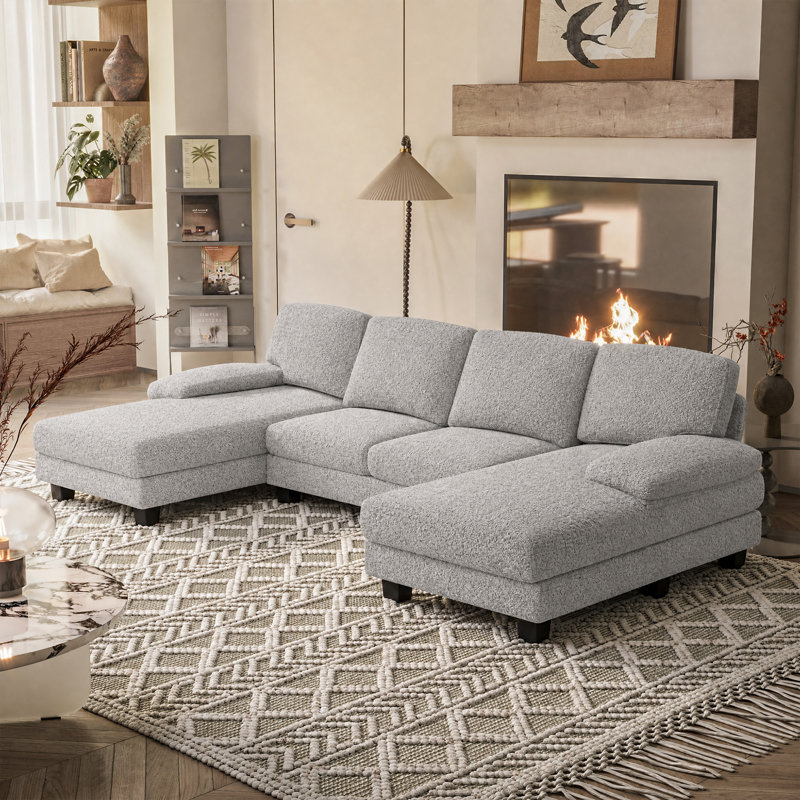Canapé d'angle en forme de U de 104,9 pouces avec 4 places, canapé sectionnel moderne et confortable avec double méridienne