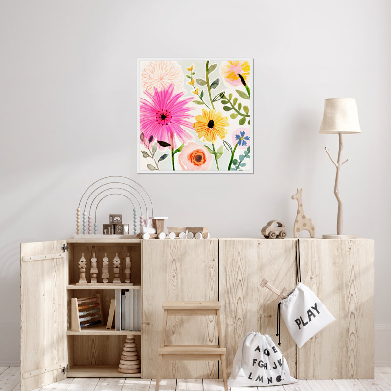Floral Pop I by Victoria Borges - Painting on Canvas, White Framed Paper Print, 95cm H x 95cm W