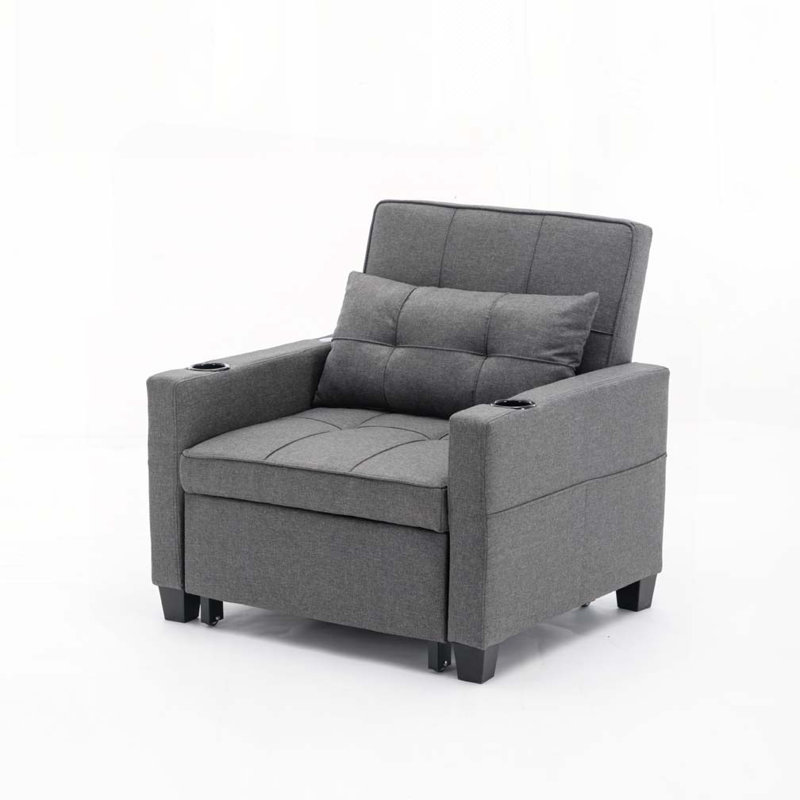 Fauteuil convertible capitonné large de 34,3 po Kurtiss, Lin gris foncé