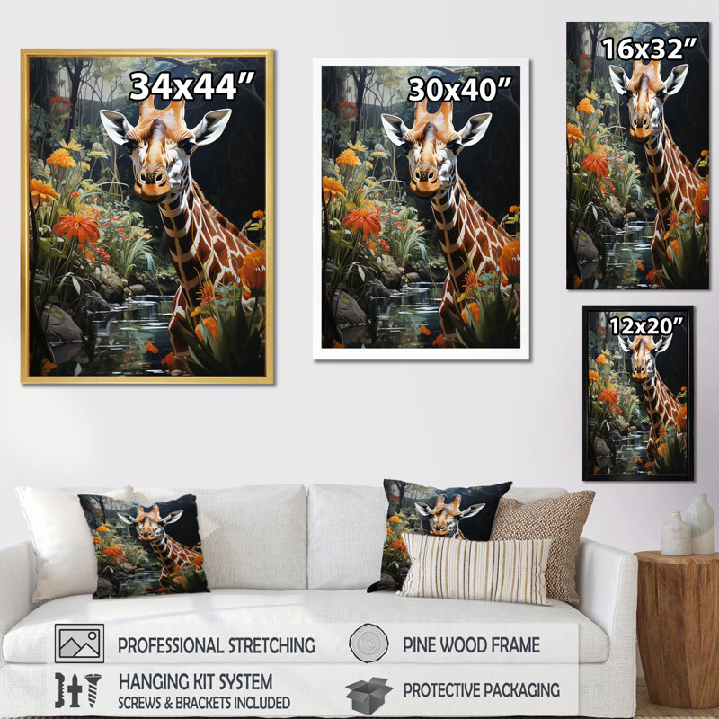 Girafe élégante girafe pastorale I - animaux, art mural salon, Toile tendue, H 40 po x l 30 po x P 1,5 po