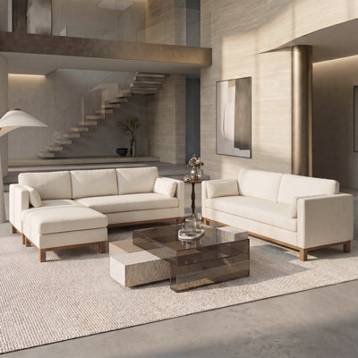 2-Piece Velvet Living Room Sofa Set Reversible Chaise L Shape Mid Century Modern Couch