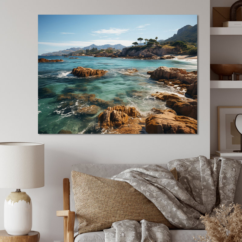Blasdell, Espagne, côte d'azur, plage rocheuse I sur toile, H 16 po x l 32 po x P 1 po, Toile tendue
