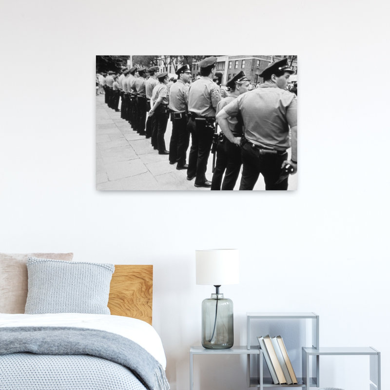 Black and white photograph of group of police officers standing on street side by side New York City USA 1 Piece Wrapped Canvas Wall Art