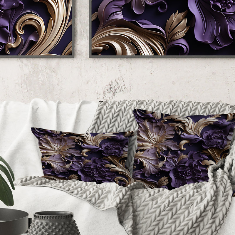 Deep Purple Glamorous Majesty - Floral Polyester Throw Pillow, 18"H x 18"W