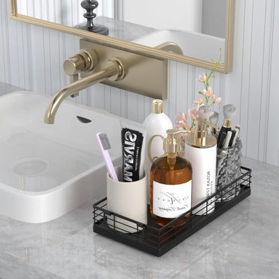 Panier de papier hygiénique, plateau de réservoir en fer de 13 pouces et plateau de rangement en fer pour rangement de toilette pour salle de bain, salon et cuisine (noir)