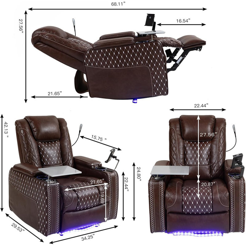 Power Zero Gravity Recliner with Multifunctional Features, Brown