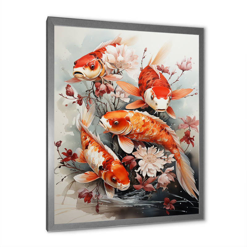 " Fishing Contemporary Koi Fish I ", Silver Picture Framed, 20" H x 12" W x 1" D