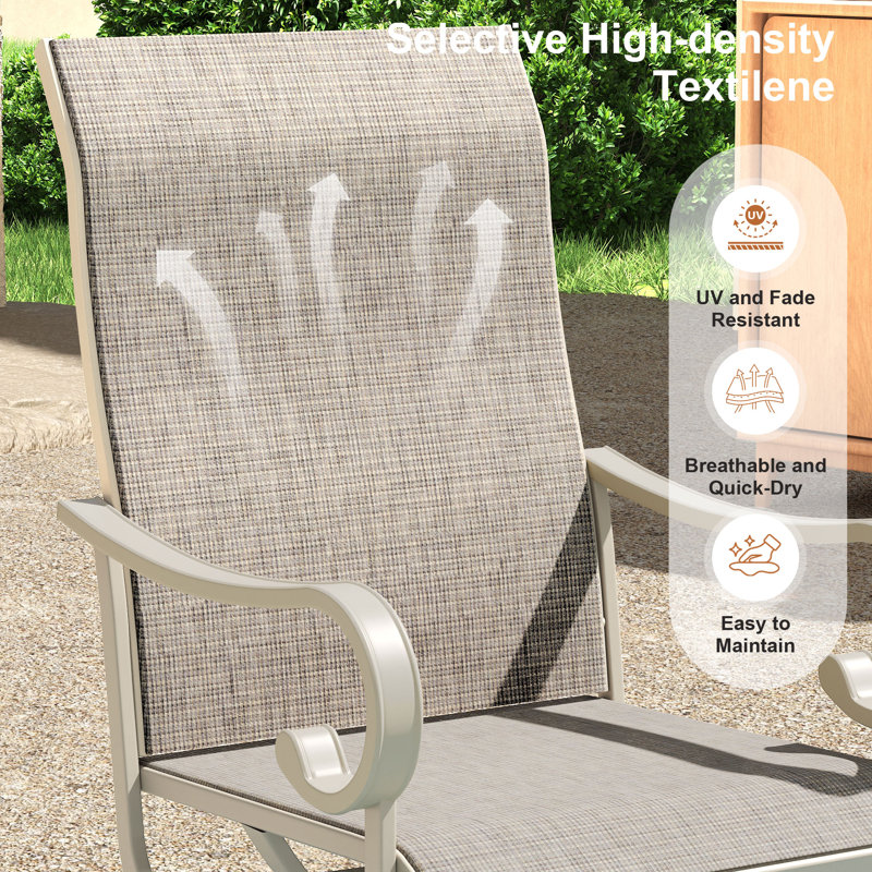 6-Person Patio Dining Set with 50" Round Metal Dining Table and 6 Swivel PVC-coated polyester Chairs, Cream/Sandshell