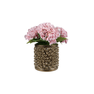 Pink Real-touch Hydrangeas In Spiked Gold Planter