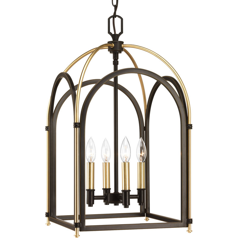 Luminaire suspendu rectangulaire 4 lumières lanternes Mcdonagh, H 19,63 po x l 10,13 po x l 10,13 po, Bronze antique