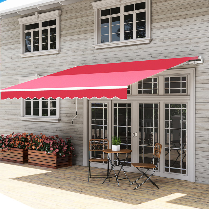 Auvent rouge vin rétractable avec cadre en aluminium massif et résistance 12 pi x 10 pi pour patio. Manivelle manuelle. Cadre 280g / m², cadre. Terrasse, balcon, cour. Réglable. Réduit la chaleur. Couleur