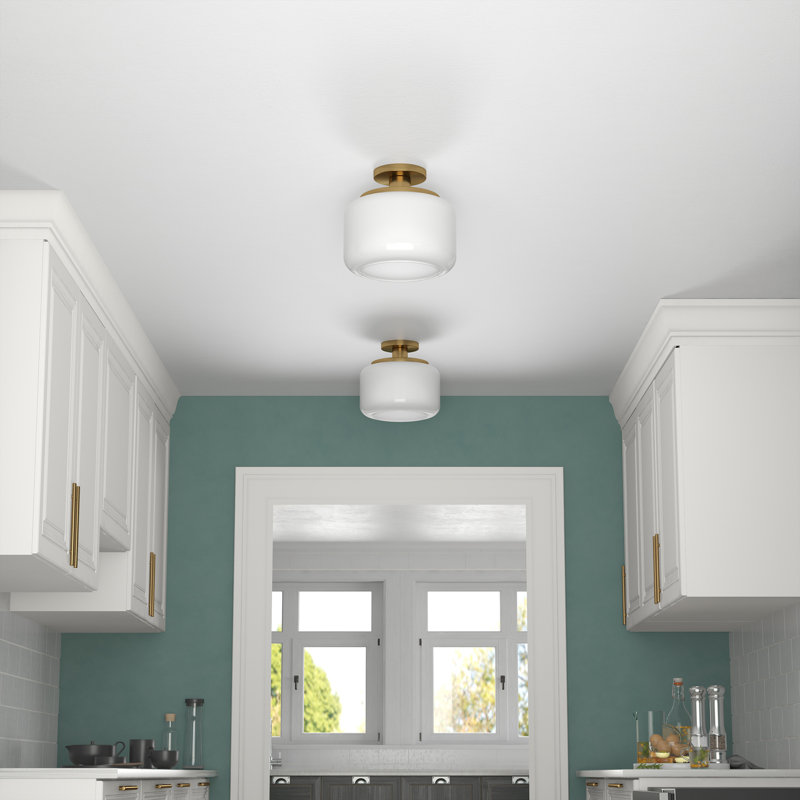 Tatum Glass Semi Flush Mount, Brushed Brass, Clear