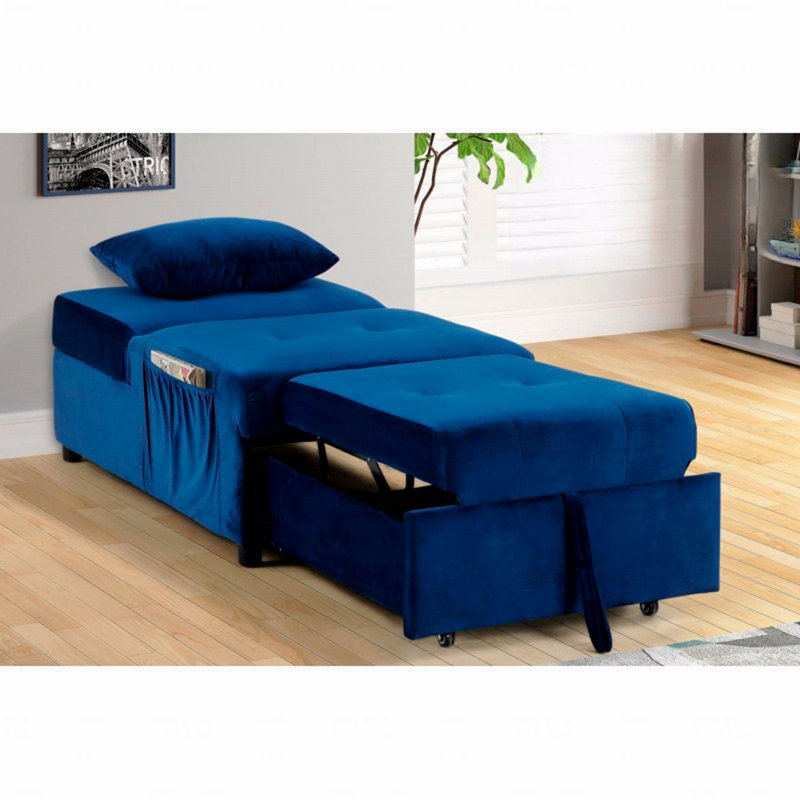 Méridienne convertible en velours bleu marine