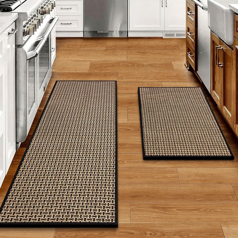 Ensemble de tapis de cuisine Eqivei - noir - 2 pièces, antidérapant, lavable, tapis absorbant, devant le lavabo / plancher de cuisine