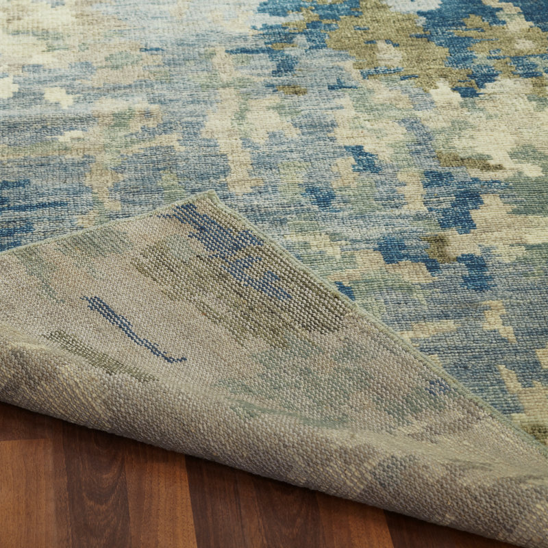 Channon Hand Knotted Wool Abstract Area Rug in Blue/Brown/Gray, Rectangle 3' x 5'