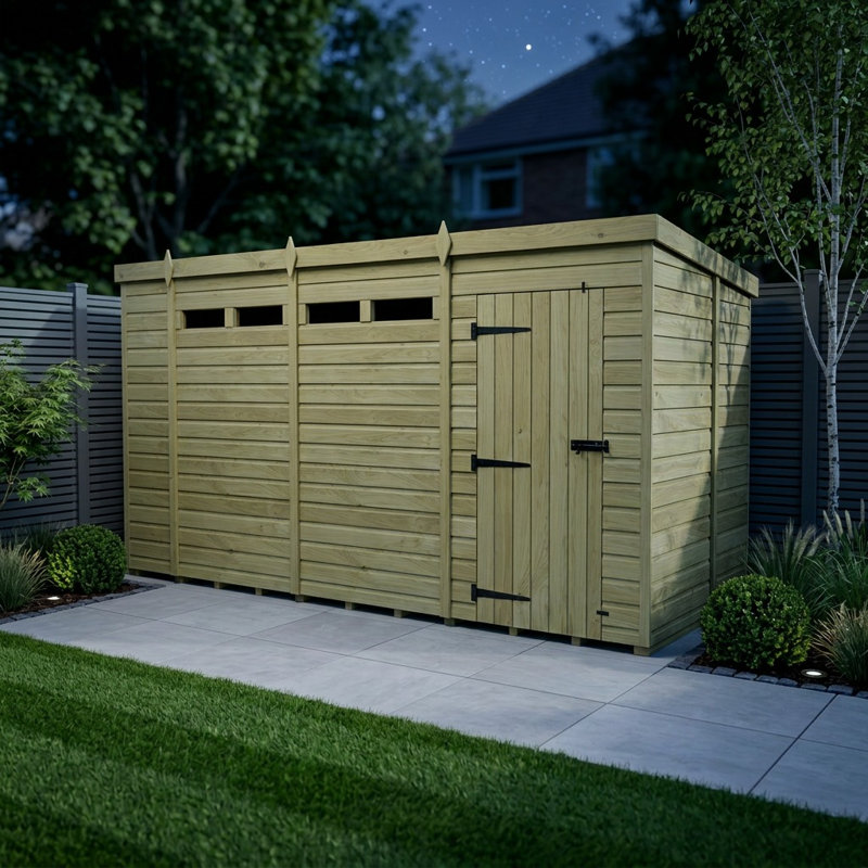Total Sheds 14ft x 6ft Security Pent Shed - Heavy-Duty Hasp Staple Anti-Tamper - Pressure Treated Timber - UK Manufactured
